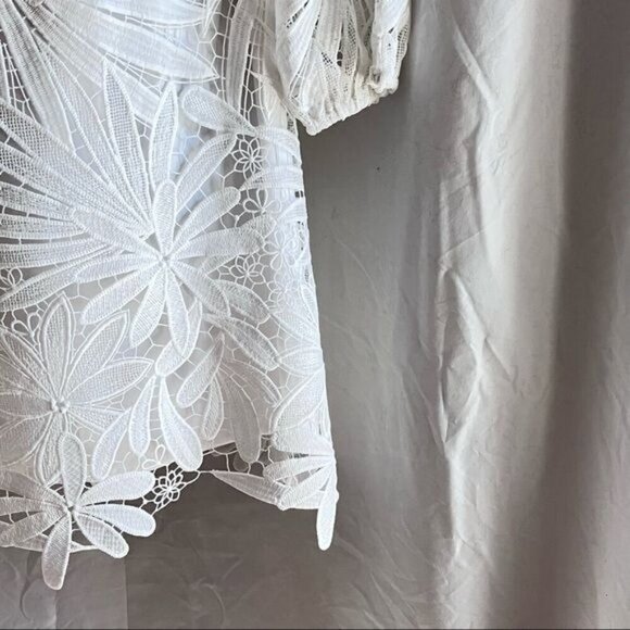 Shoshanna Mini Dress 2 Holland White Gaipure Lace Cottage Fairy Wedding - Picture 9 of 12